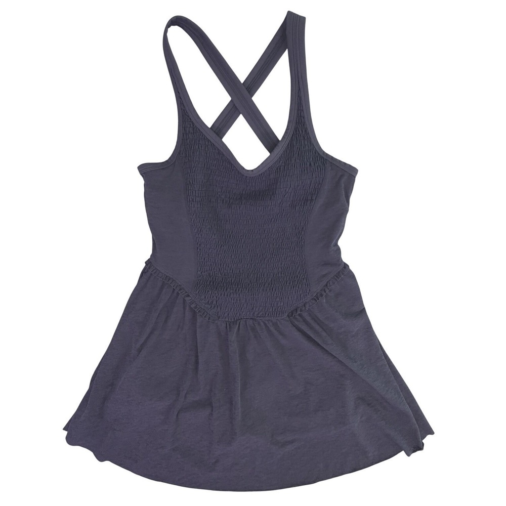 Athletic Skort Navy Blue Smocked Waist Crisscross Back Built in Shorts